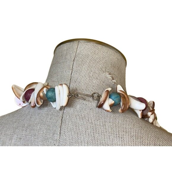 Shell Necklace 20 Inches Women Bulky Heishi Hook Eye Pink Blue White Purple - Picture 3 of 4